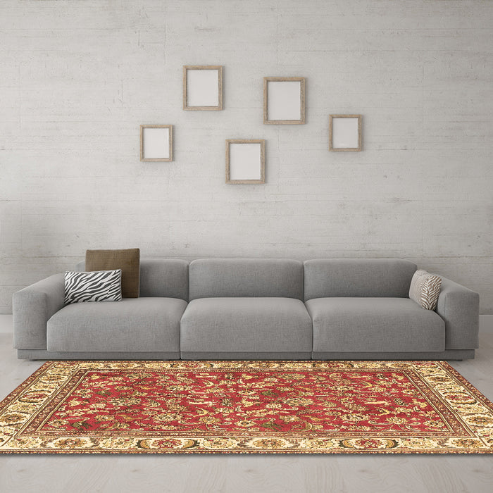 Machine Washable Persian Brown Traditional Rug in a Living Room,, wshtr4457brn
