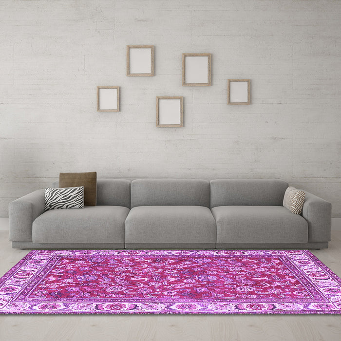 Machine Washable Persian Purple Traditional Area Rugs in a Living Room, wshtr4457pur