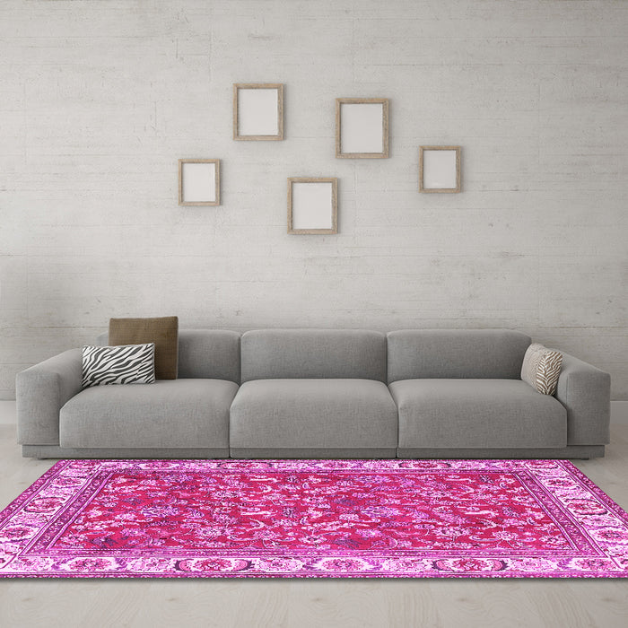 Machine Washable Persian Pink Traditional Rug in a Living Room, wshtr4457pnk