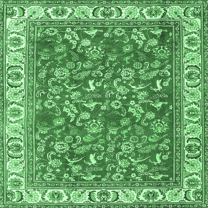 Square Machine Washable Persian Emerald Green Traditional Area Rugs, wshtr4457emgrn