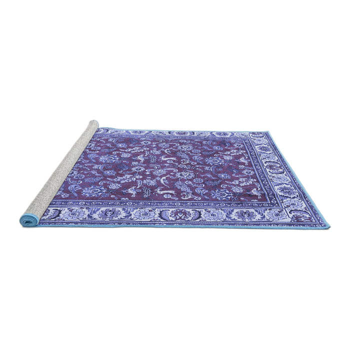 Sideview of Machine Washable Persian Blue Traditional Rug, wshtr4457blu