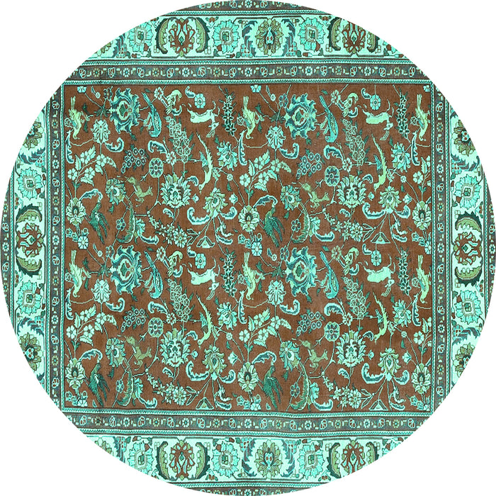 Round Persian Turquoise Traditional Rug, tr4457turq