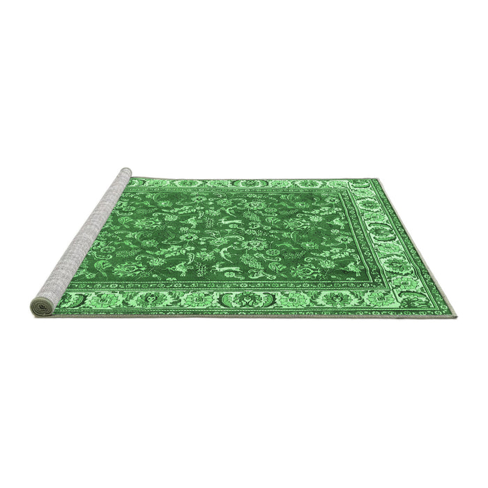 Sideview of Machine Washable Persian Emerald Green Traditional Area Rugs, wshtr4457emgrn