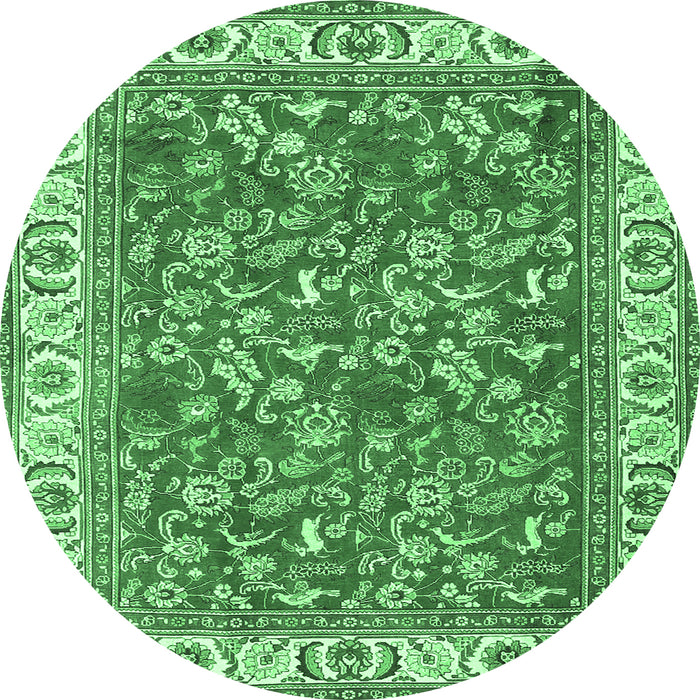 Round Persian Emerald Green Traditional Rug, tr4457emgrn