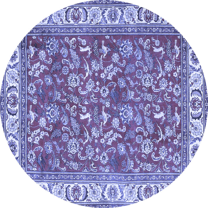 Round Machine Washable Persian Blue Traditional Rug, wshtr4457blu