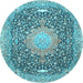Round Medallion Light Blue Traditional Rug, tr4458lblu
