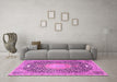 Machine Washable Medallion Pink Traditional Rug in a Living Room, wshtr4458pnk