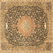 Square Machine Washable Medallion Brown Traditional Rug, wshtr4458brn