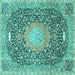 Square Machine Washable Medallion Turquoise Traditional Area Rugs, wshtr4458turq