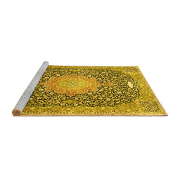 Sideview of Machine Washable Medallion Yellow Traditional Rug, wshtr4458yw