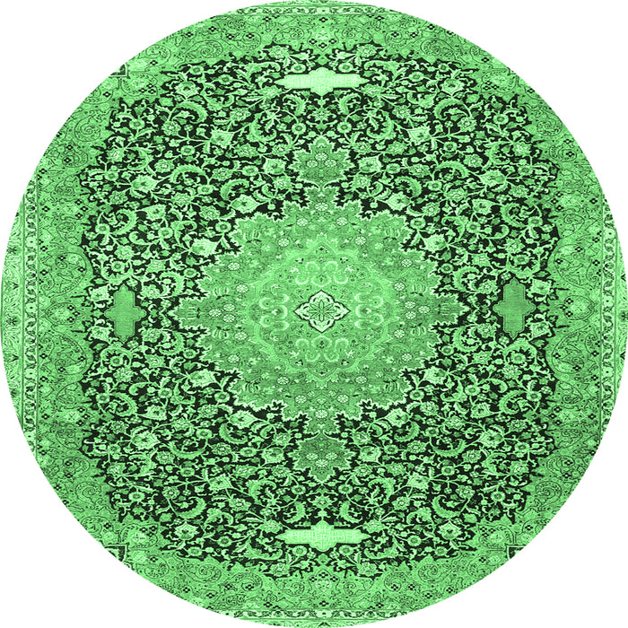 Round Medallion Emerald Green Traditional Rug, tr4458emgrn