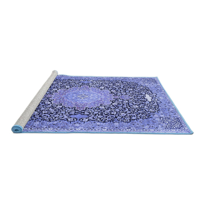 Sideview of Machine Washable Medallion Blue Traditional Rug, wshtr4458blu
