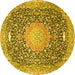 Round Machine Washable Medallion Yellow Traditional Rug, wshtr4458yw