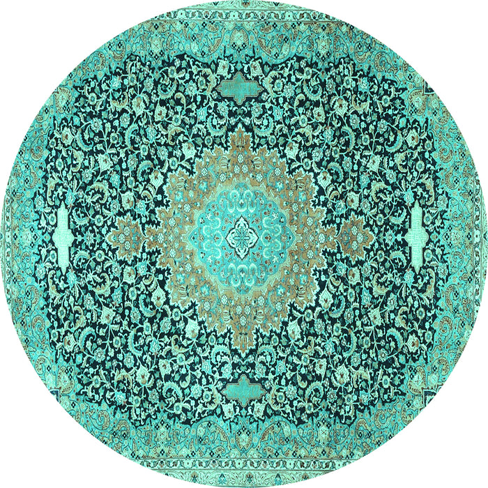 Round Medallion Turquoise Traditional Rug, tr4458turq