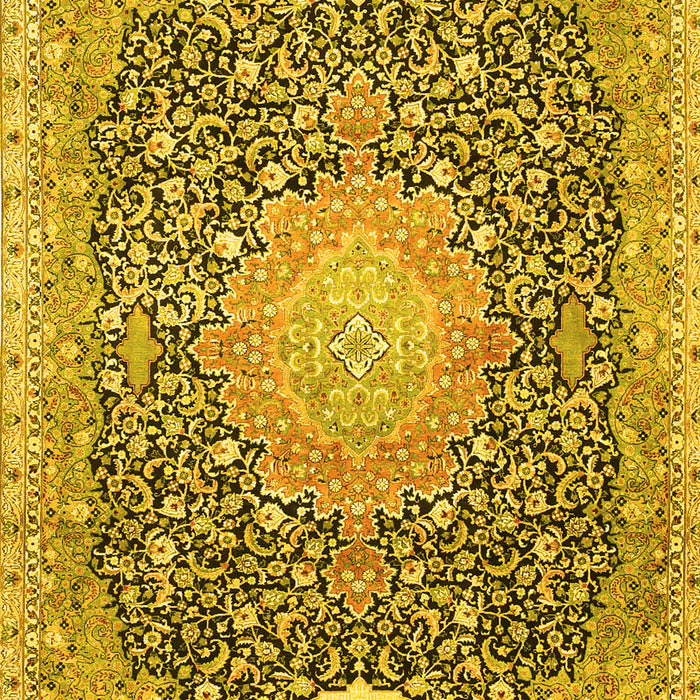 Machine Washable Medallion Yellow Traditional Rug, wshtr4458yw