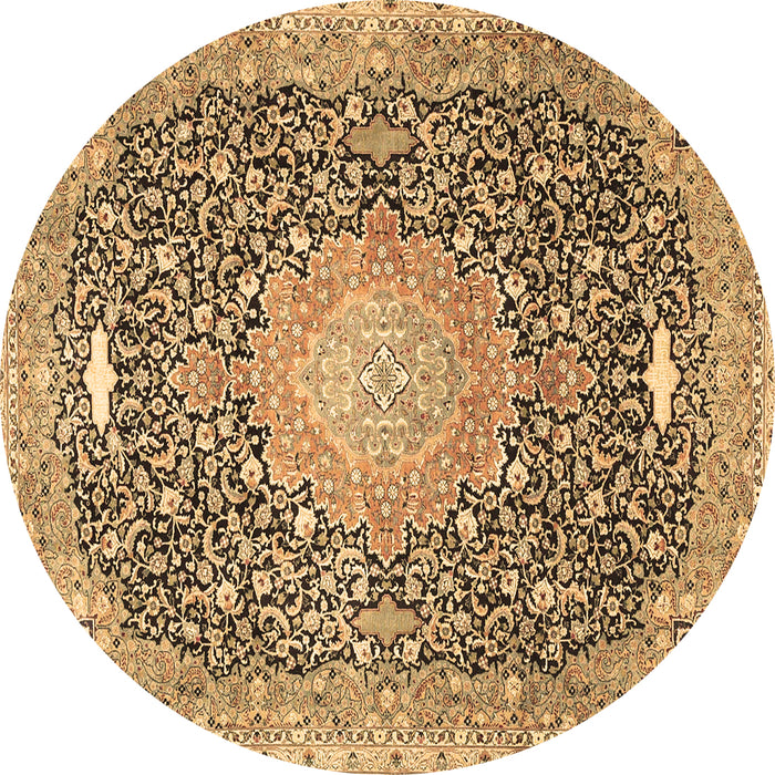 Round Machine Washable Medallion Brown Traditional Rug, wshtr4458brn
