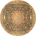 Round Machine Washable Medallion Brown Traditional Rug, wshtr4458brn