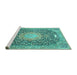 Sideview of Machine Washable Medallion Turquoise Traditional Area Rugs, wshtr4458turq