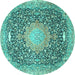 Round Machine Washable Medallion Turquoise Traditional Area Rugs, wshtr4458turq