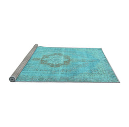 Sideview of Machine Washable Medallion Light Blue Traditional Rug, wshtr4459lblu