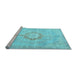 Sideview of Machine Washable Medallion Light Blue Traditional Rug, wshtr4459lblu