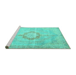 Sideview of Machine Washable Medallion Turquoise Traditional Area Rugs, wshtr4459turq