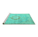 Sideview of Machine Washable Medallion Turquoise Traditional Area Rugs, wshtr4459turq