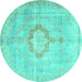 Round Machine Washable Medallion Turquoise Traditional Area Rugs, wshtr4459turq