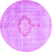 Round Machine Washable Medallion Purple Traditional Area Rugs, wshtr4459pur