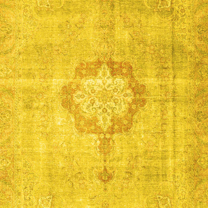 Machine Washable Medallion Yellow Traditional Rug, wshtr4459yw