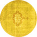 Round Machine Washable Medallion Yellow Traditional Rug, wshtr4459yw