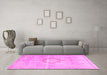 Machine Washable Medallion Pink Traditional Rug in a Living Room, wshtr4459pnk