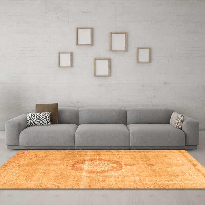 Machine Washable Medallion Orange Traditional Area Rugs in a Living Room, wshtr4459org