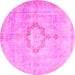 Round Machine Washable Medallion Pink Traditional Rug, wshtr4459pnk