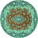 Round Machine Washable Medallion Turquoise Traditional Area Rugs, wshtr445turq