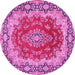 Round Machine Washable Medallion Pink Traditional Rug, wshtr445pnk