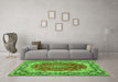 Machine Washable Medallion Green Traditional Area Rugs in a Living Room,, wshtr445grn