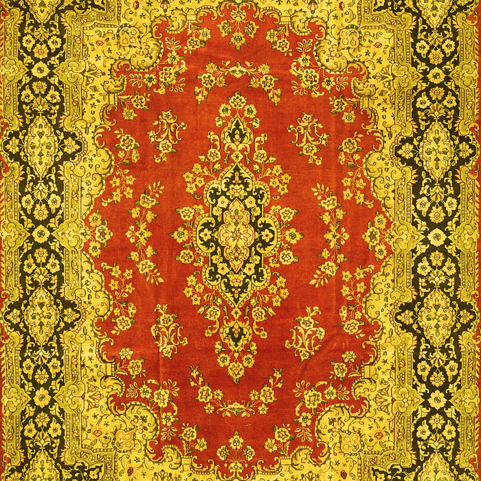 Machine Washable Medallion Yellow Traditional Rug, wshtr445yw