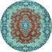 Round Medallion Light Blue Traditional Rug, tr445lblu