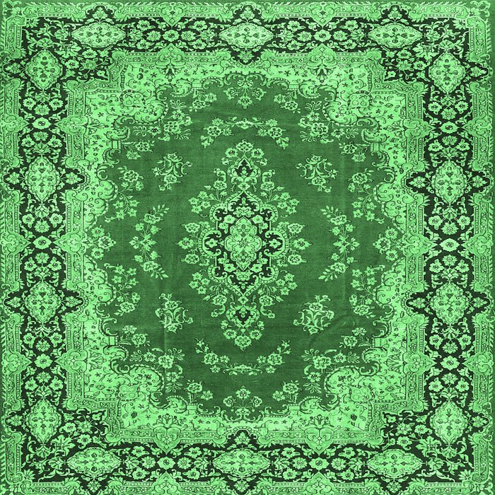 Square Machine Washable Medallion Emerald Green Traditional Area Rugs, wshtr445emgrn