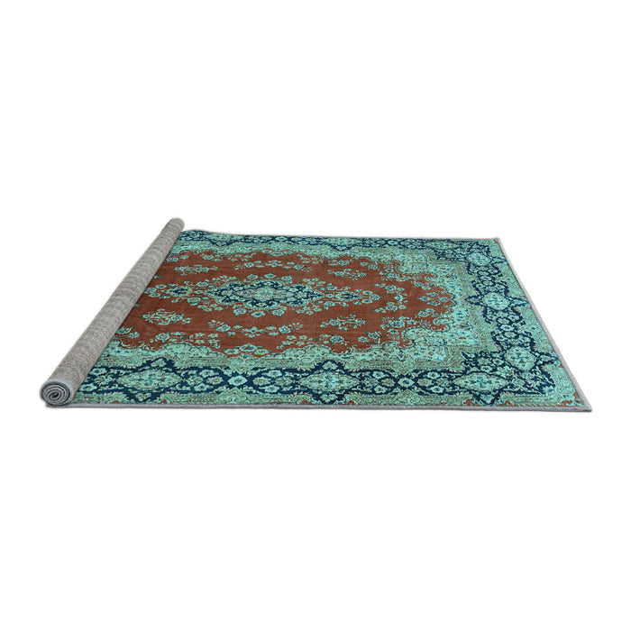 Sideview of Machine Washable Medallion Light Blue Traditional Rug, wshtr445lblu