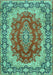 Machine Washable Medallion Turquoise Traditional Area Rugs, wshtr445turq