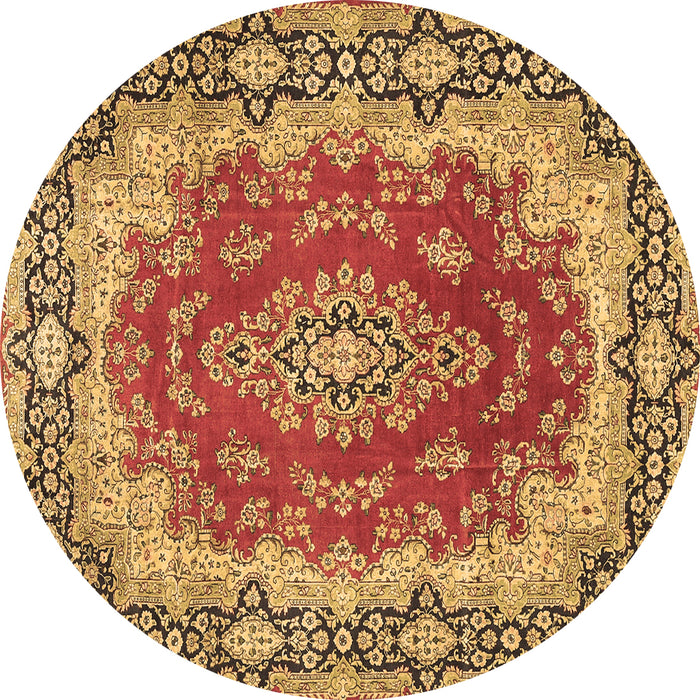 Round Medallion Brown Traditional Rug, tr445brn