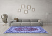 Machine Washable Medallion Blue Traditional Rug in a Living Room, wshtr445blu