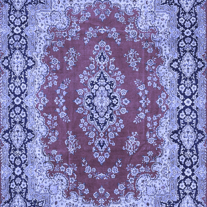Machine Washable Medallion Blue Traditional Rug, wshtr445blu