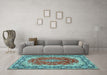 Machine Washable Medallion Light Blue Traditional Rug in a Living Room, wshtr445lblu