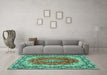 Machine Washable Medallion Turquoise Traditional Area Rugs in a Living Room,, wshtr445turq