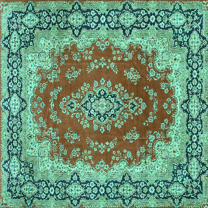 Square Machine Washable Medallion Turquoise Traditional Area Rugs, wshtr445turq