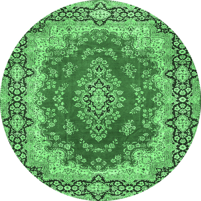 Round Machine Washable Medallion Emerald Green Traditional Area Rugs, wshtr445emgrn