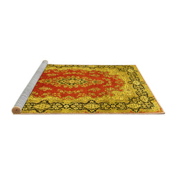 Sideview of Machine Washable Medallion Yellow Traditional Rug, wshtr445yw